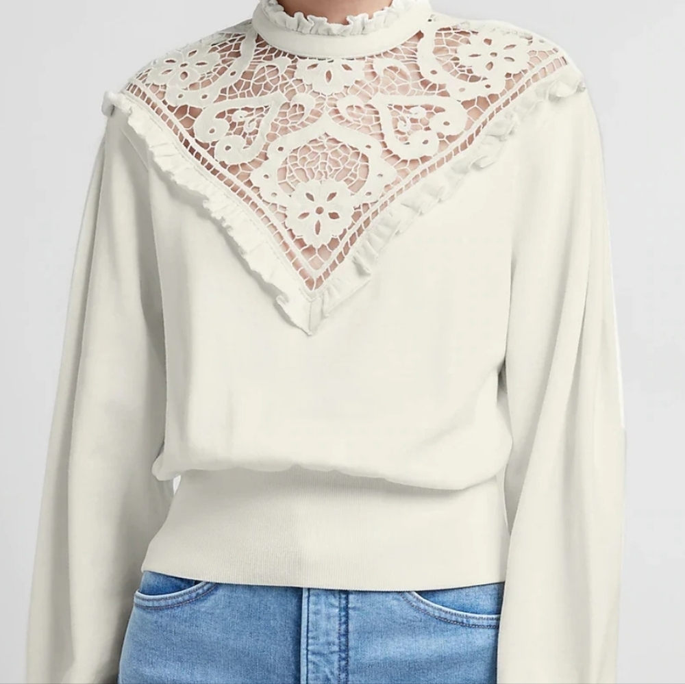 NEW! EXPRESS Cotton Lace Mock Neck Sweatshirt XL.